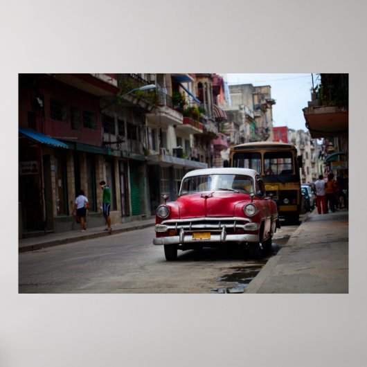 Retro-auto's op straat in Havana Poster (Voorkant)