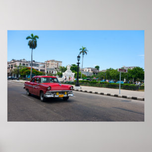 Retro-auto's op straat in Havana Poster
