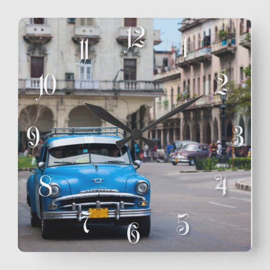 Retro-auto's op straat in Havana Vierkante Klok (Voorkant)