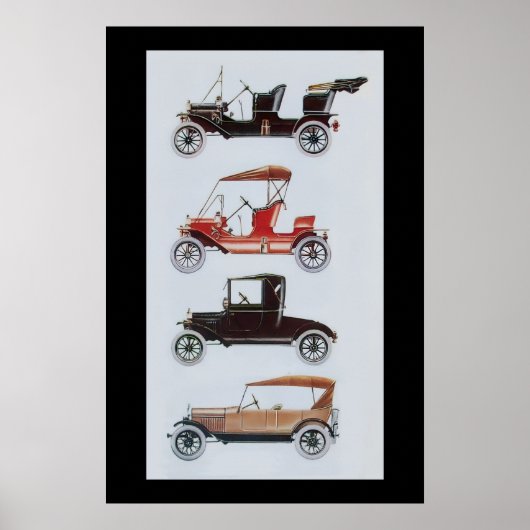RETRO AUTO'S , zwart wit rood Poster (Voorkant)