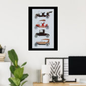 RETRO AUTO'S , zwart wit rood Poster (Thuiskantoor)