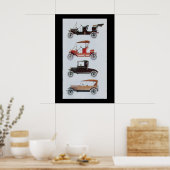 RETRO AUTO'S , zwart wit rood Poster (Keuken)