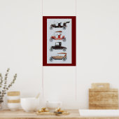 RETRO AUTO'S , zwart wit rood Poster (Keuken)