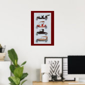 RETRO AUTO'S , zwart wit rood Poster (Thuiskantoor)
