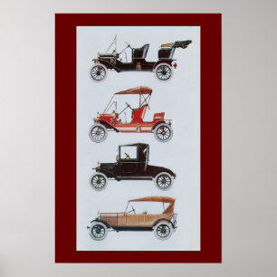 RETRO AUTO'S , zwart wit rood Poster