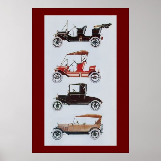 RETRO AUTO'S , zwart wit rood Poster (Voorkant)