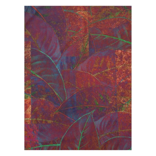 Retro Autumn Foliage Burgundy Leaves Metallic Tafelkleed (Voorkant)