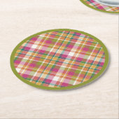 Retro  Autumn Plaid Tartan Squares Patroon Ronde Kartonnen Onderzetter (Gebogen)