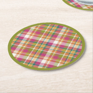 Retro  Autumn Plaid Tartan Squares Patroon Ronde Kartonnen Onderzetter