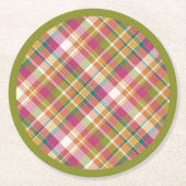 Retro  Autumn Plaid Tartan Squares Patroon Ronde Kartonnen Onderzetter (Voorkant)