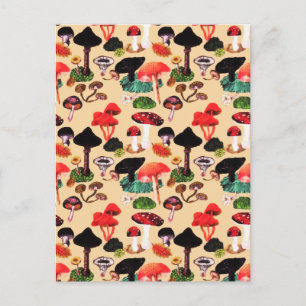 Retro Autumn Woodland Waterverf paddenstoel Feestdagenkaart