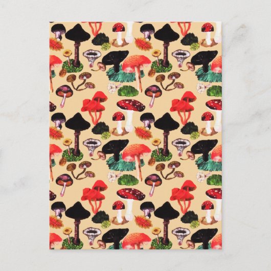 Retro Autumn Woodland Waterverf paddenstoel Feestdagenkaart (Voorkant)