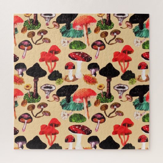 Retro Autumn Woodland Waterverf paddenstoel Legpuzzel (Verticaal)