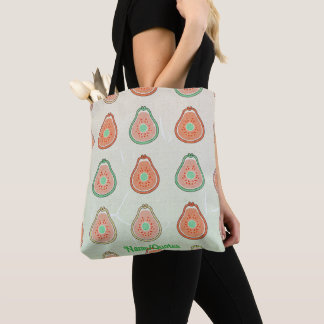 Retro Avocado Patroon – Perzik en Mintgroen Tote Bag