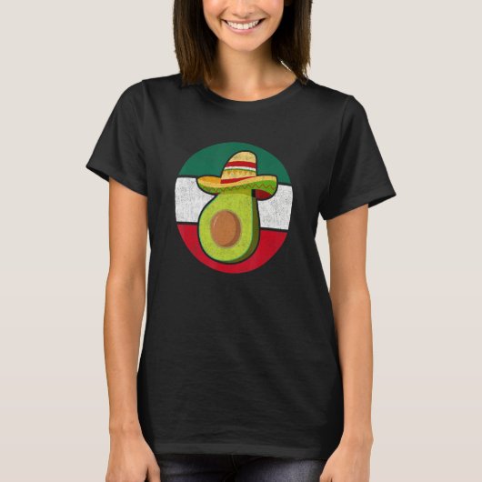 Retro Avocado Sombrero Hat Mexican Independence Da T-shirt (Voorkant)