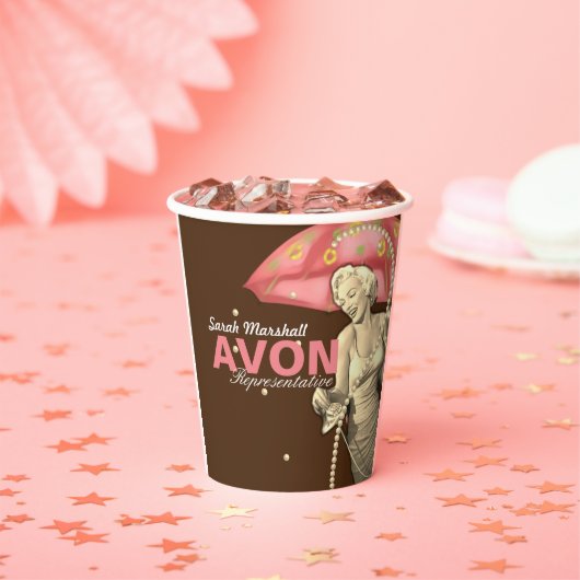 Retro Avon-vertegenwoordiger Papieren Bekers (Insitu)