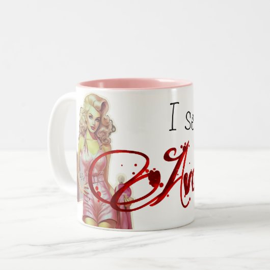 Retro Avon-vertegenwoordiger Tweekleurige Koffiemok (Voorkant links)