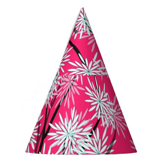 Retro Aziatisch bloemetjesbehang. Feesthoedjes (Links)