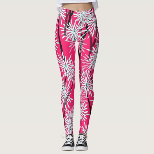 Retro Aziatisch bloemetjesbehang. Leggings (Voorkant)