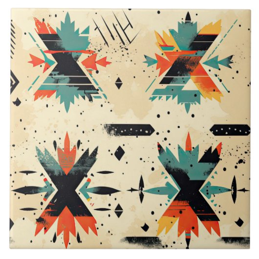 Retro Azteekse patroon geometrisch abstract sinaas Tegeltje (Voorkant)