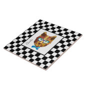 Retro B&W-checkerboard, beer met hipster, geperson Tegeltje (Zijkant)