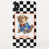 Retro B&W Checkerboard, Hipster Pug, Gepersonalise Case-Mate iPhone Case (Achterkant)