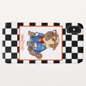 Retro B&W Checkerboard, Hipster Pug, Gepersonalise Case-Mate iPhone Case (Achterkant (horizontaal))