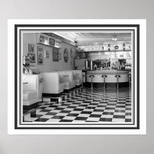 Retro B&W Diner Poster 20 x 24 (Voorkant)