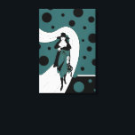Retro-baanmodel, Art Deco-Mode Canvas Afdruk<br><div class="desc">illustratie art deco ontwerp met een chique dame gekleed in een pet en jas en het dragen van een portemonnee. De vrouw loopt langs een zwevend pad. Zwarte stippen, cirkels of bubbels zweven rond. De achtergrond is duidelijk, zodat je elke gewenste kleur kunt toevoegen! Klik op de knop "Aanpassen"! De...</div>