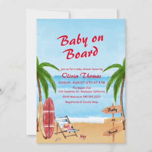 Retro Baby aan Boord Strand Surfen Baby Shower Kaart (Voorkant)
