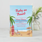 Retro Baby aan Boord Strand Surfen Baby Shower Kaart (Staand voorkant)