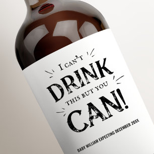 Retro Baby aankondiging   Ik kan niet Drinken Wijn Etiket