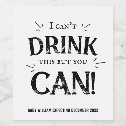 Retro Baby aankondiging | Ik kan niet Drinken Wijn Etiket (Enkel label)