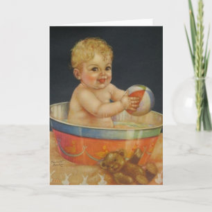 Retro Baby Bath Wenskaart Kaart