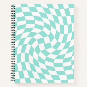 Retro Baby Blue Pastel Warped Checkered Notitieboek