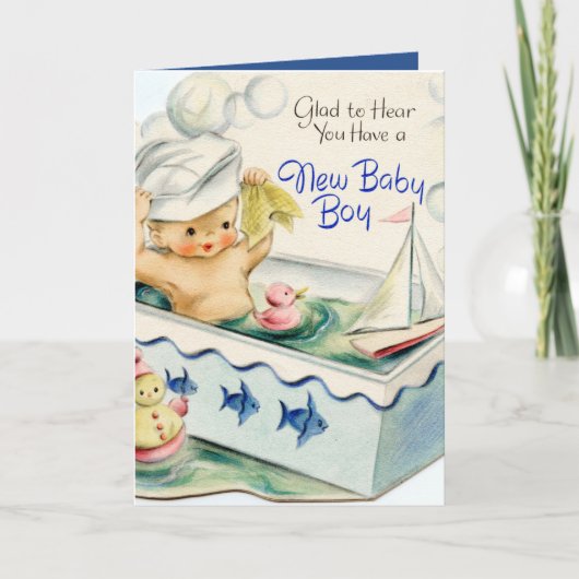 retro baby boy add sentiment Card Kaart (Voorkant)