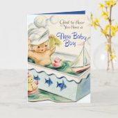 retro baby boy add sentiment Card Kaart (Gele Bloem)