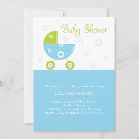 Retro Baby Buggy Baby shower Invitation Kaart (Voorkant)