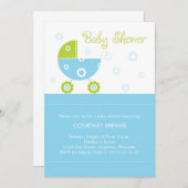 Retro Baby Buggy Baby shower Invitation Kaart (Voorkant / Achterkant)