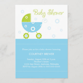 Retro Baby Buggy Baby shower Invitation Kaart