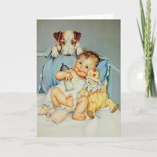 Retro Baby en puppy Wenskaart Kaart (Voorkant)