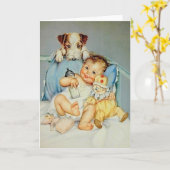 Retro Baby en puppy Wenskaart Kaart (Gele Bloem)