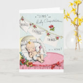 Retro Baby Gefeliciteerd Wenskaart Kaart (Gele Bloem)
