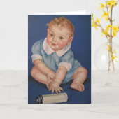 Retro Baby in blauw Wenskaart Kaart (Gele Bloem)