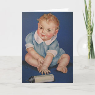 Retro Baby in blauw Wenskaart Kaart