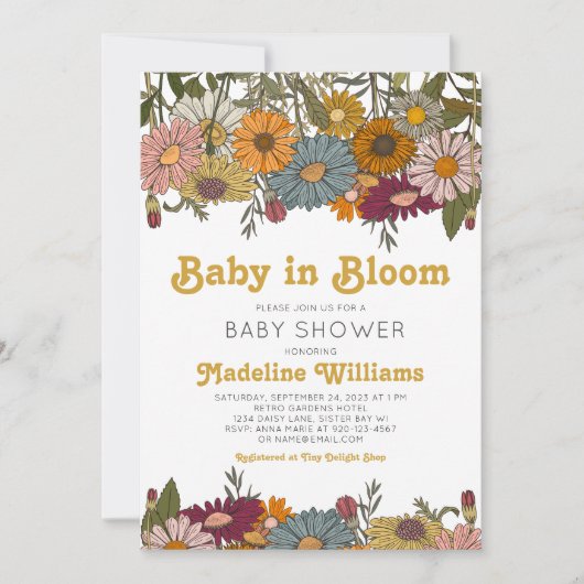 Retro Baby in het Baby shower Bloom Daisy Kaart (Voorkant)