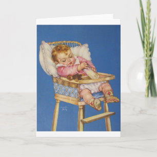 Retro Baby in hoge stoel Wenskaart Kaart