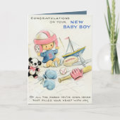 retro baby jongen voegt gevoel toe kaart (Voorkant)