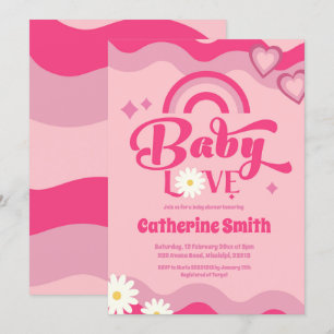Retro Baby Love Baby shower Invitation Kaart
