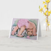 Retro Baby Meisje en Kittens Wenskaart Kaart (Gele Bloem)